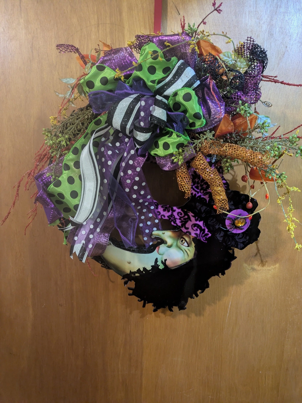 Halloween Witch Face Decorative Wreath - Purple & Green